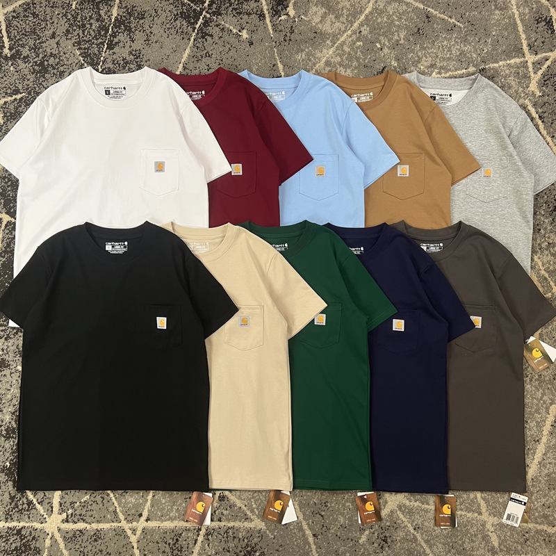 Cross-Border Foreign Trade Supply Carhartt Pocket Logo Badge Short-Sleeve Heavy Carhartt Wholesale T-Shirt