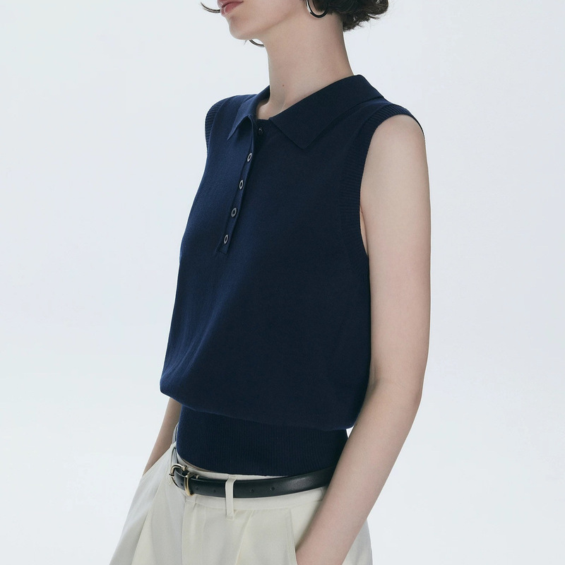 M1U Style Outfit/College Style Polo Collar Sleeveless Knitted Vest for Women Summer Retro Versatile Top