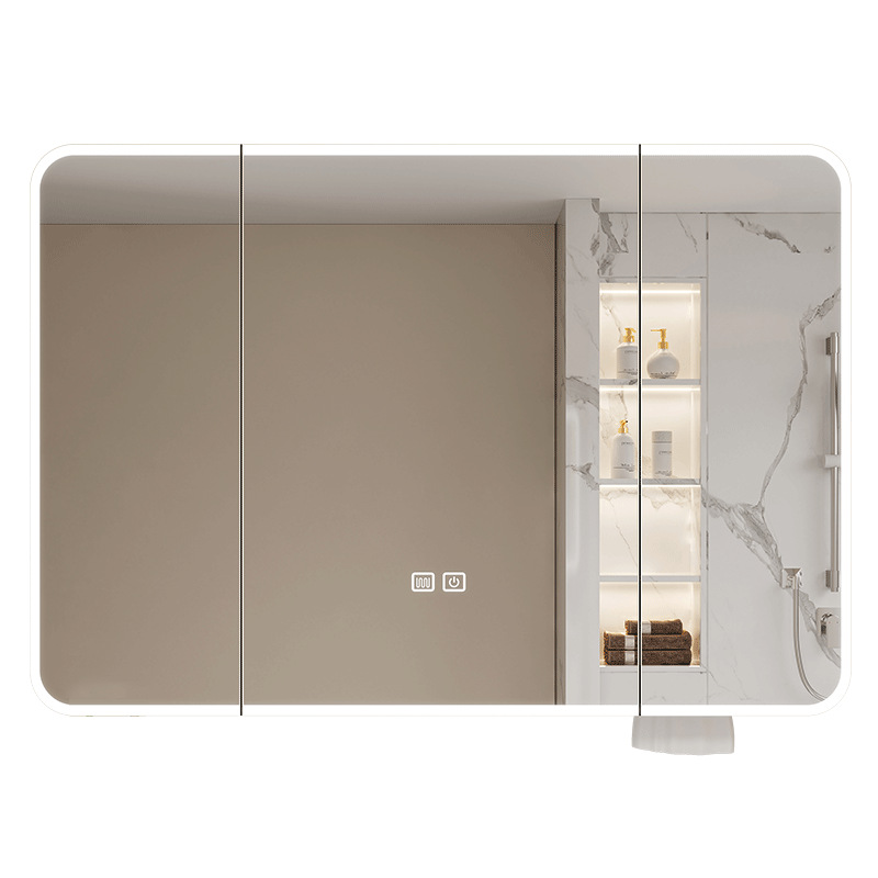 Espejo de baño de aluminio espacial arco ángulo recto espejo de baño inteligente gabinete de espejo de baño espejo inteligente desfogado