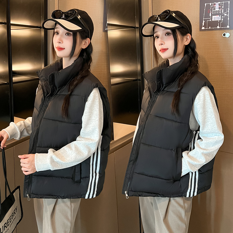 2025 otoño y invierno chaleco de algodón de pluma mujer ropa exterior holgada estilo europeo de la universidad chaleco chaleco de clip de caballo chaqueta image 3
