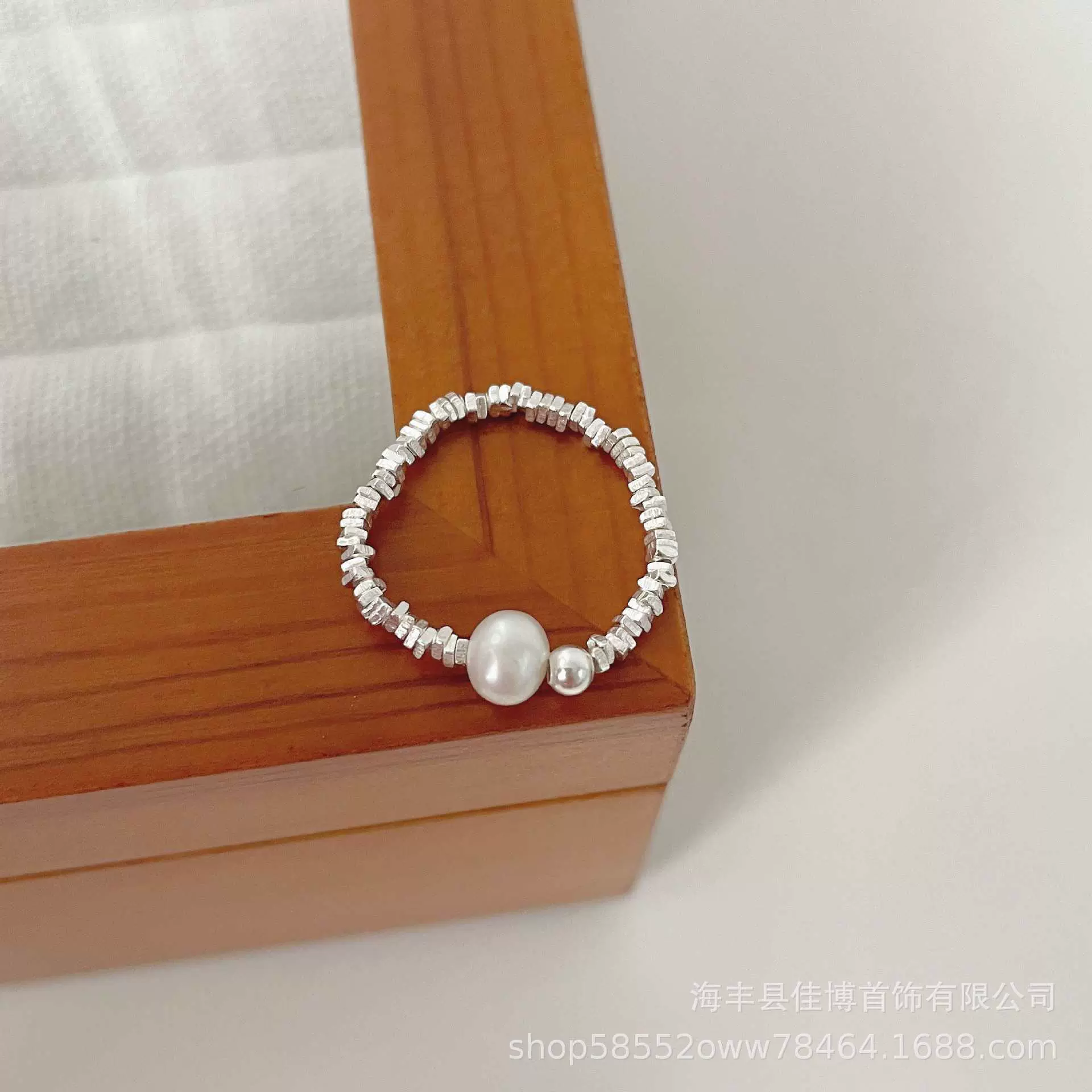 跨境速卖通s925纯银碎银子珍珠戒指简约温婉气质指环手饰品批发