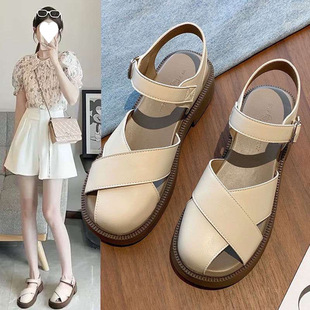 Baotou Sandals for Women Summer 2025 New Thick-Soled Beach Roman Shoes Fairy with Skirt Pig Cage Shoes Flats Shoes