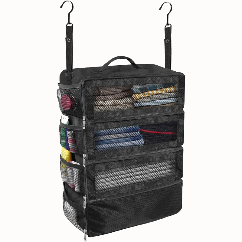 Amazon large-capacity foldable multi-functional clothing storage bag for business trips, hanging wardrobe clothes organizer, multi-layer