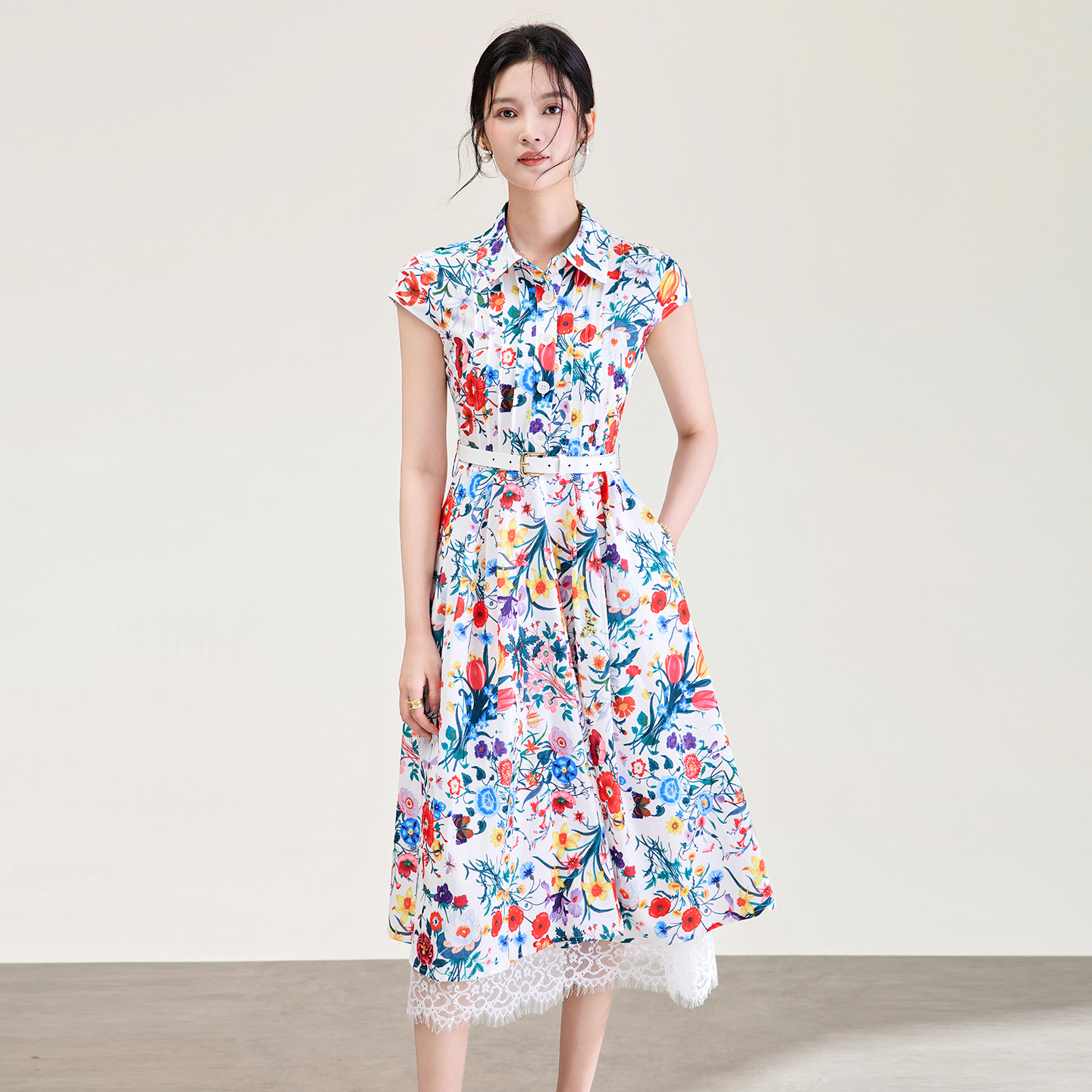 Đầm maxi nữ thắt eo in họa tiết hoa tay không tay — màu sắc