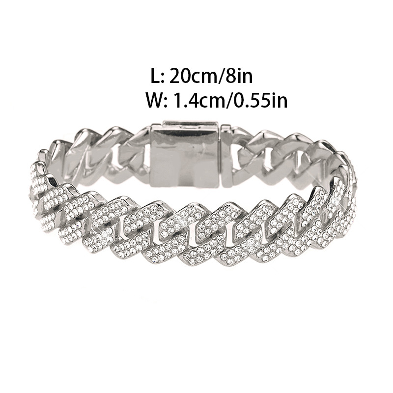30g Weight Rhinestones Inlay Material Hip-hop Geometric Alloy Plating Inlay Rhinestones Unisex Bracelets Necklace