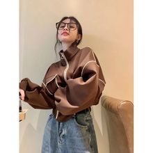 撞色棒球服外套女秋冬韩系温柔chic美式复古设计感小众夹克短上衣