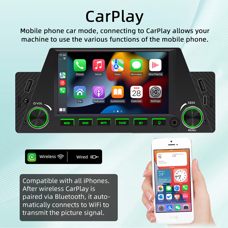 4.7 inch wireless carplay single spindle car mp5 player multimedia bluetooth card central control navigation 12V