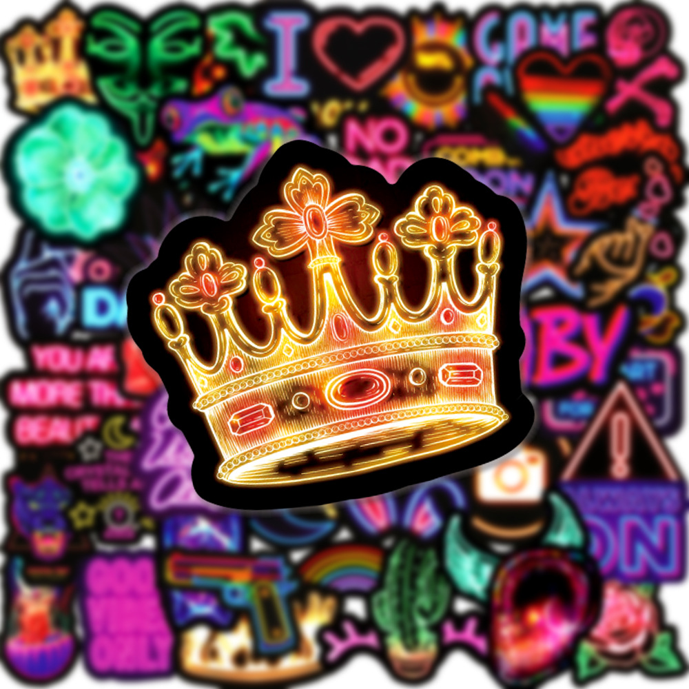 50 pegatinas de neón al por mayor creativo portátil equipaje monopatín taza de agua impermeable decorativo graffiti pegatinas