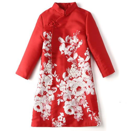 Republic of China retro chinese qipao dress female stand-up collar jacquard cheongsam dress sleeve chinese wedding party dress