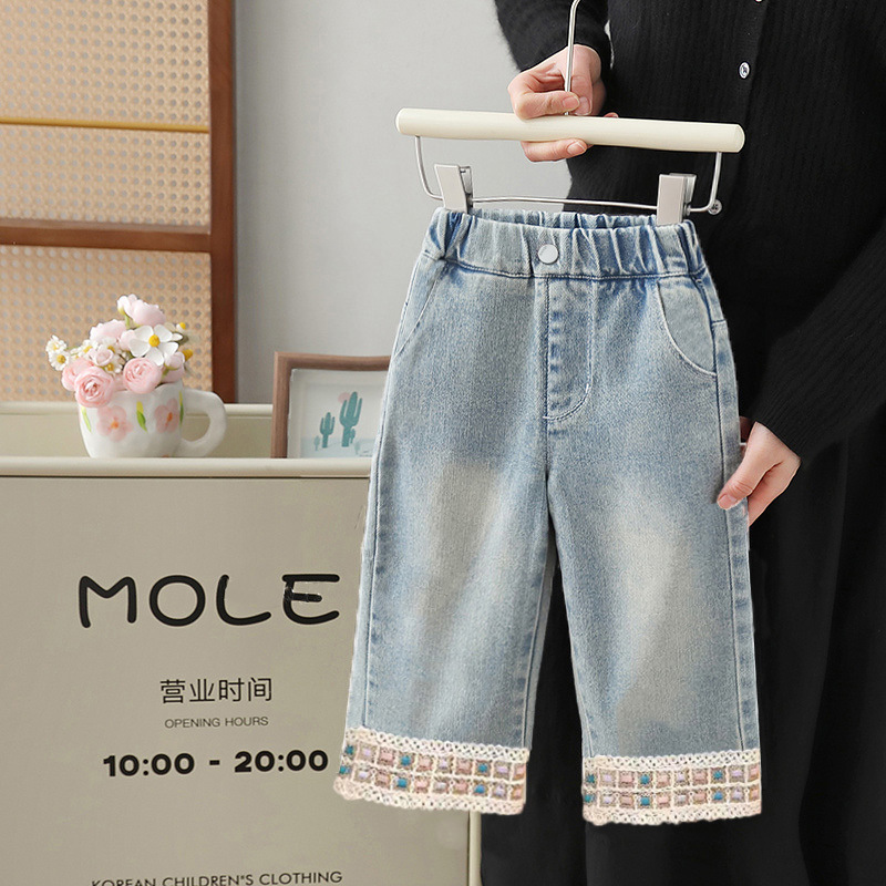 【3237人收藏】女童2025新款春装阔腿牛仔裤儿童裤子女中小童洋气