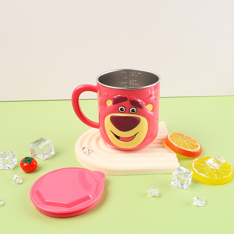 Vaso de agua para niños, anticaídas, vaso de acero inoxidable para el hogar, vaso de leche para bebés de guardería con escala