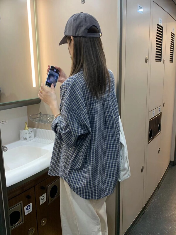 Plaid Shirt Women's Early Autumn New Loose Boyfriend Style Slim Cardigan Jacket Lazy Japanese Shirt Picture Color