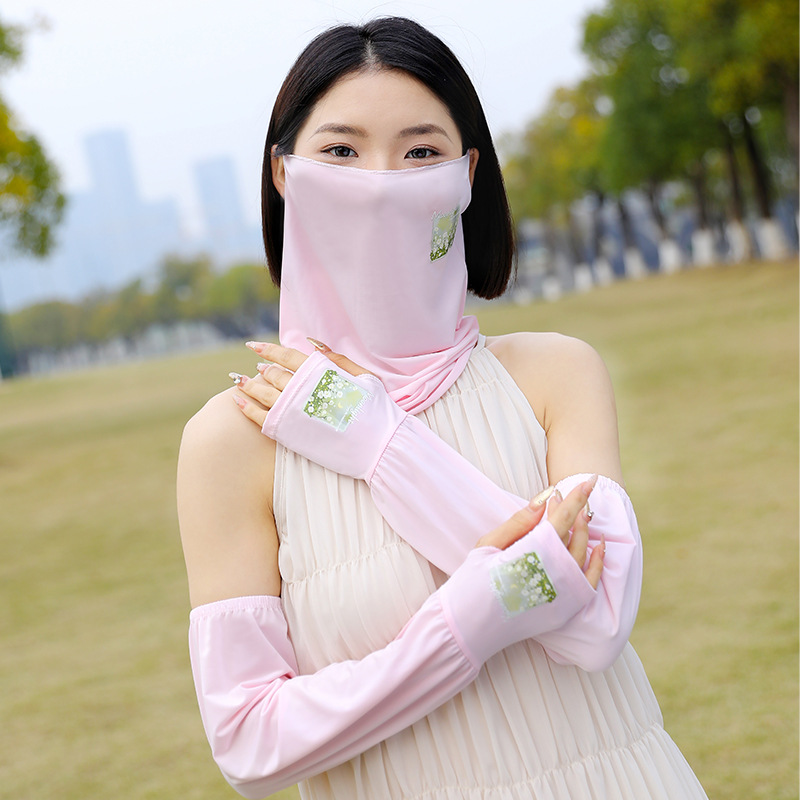 Ice Sleeve Women's Ins Fashionable Sun Protection Face Mask Arm Sleeve Cover Ear Face Mask Scarf Face Covering Ice Silk Sun Protection Arm Sleeves for Women