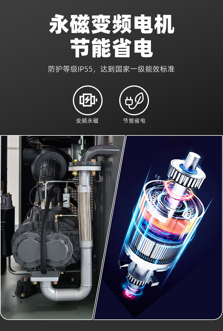 75Kw Large Industrial Grade Air Compressor First Level Energy Efficiency Air Compressor Permanent Magnet Variable Frequency Screw Air Compressor