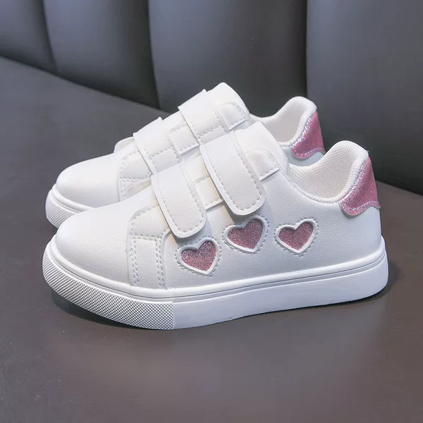 2026 Spring and Autumn New Children's Sneakers Heart-Shaped Sports Shoes Girls' White Shoes Five-Pointed Star Casual Sports Shoes Cross-Border
