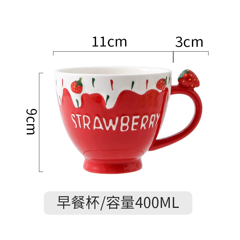 Ceramic tableware set, handmade strawberry design, 3-piece home dining kit