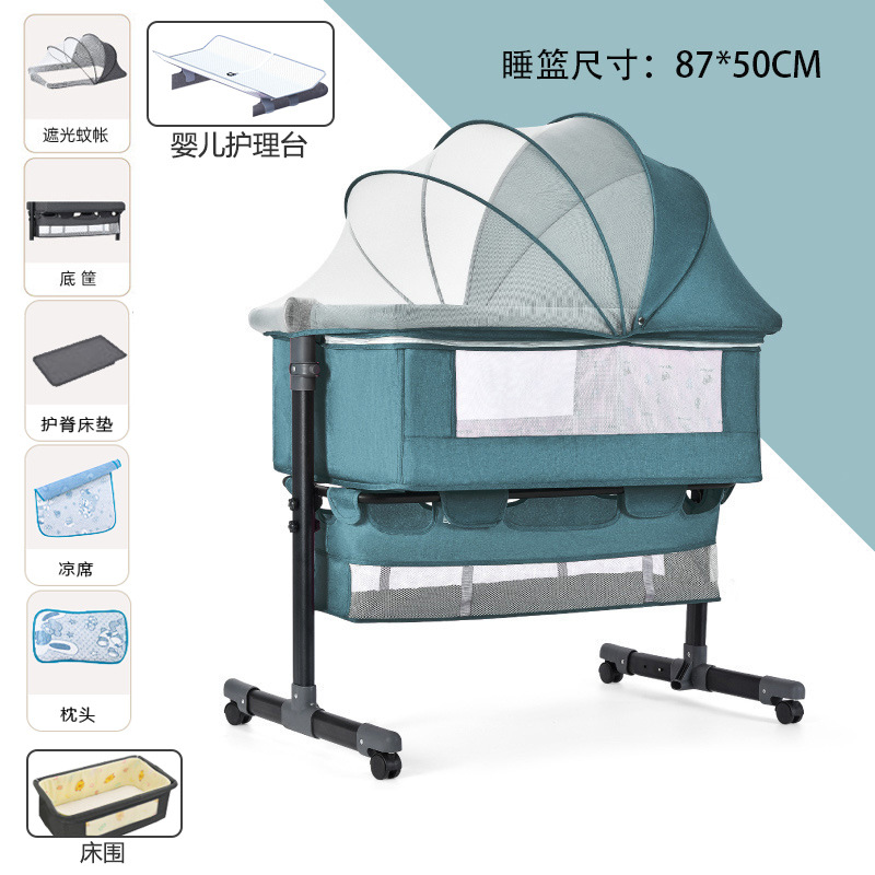 Cama cuna multifuncional para recién nacidos, extraíble con cama plegable, cama para juegos para bebés, mesa de pañales con rodillo