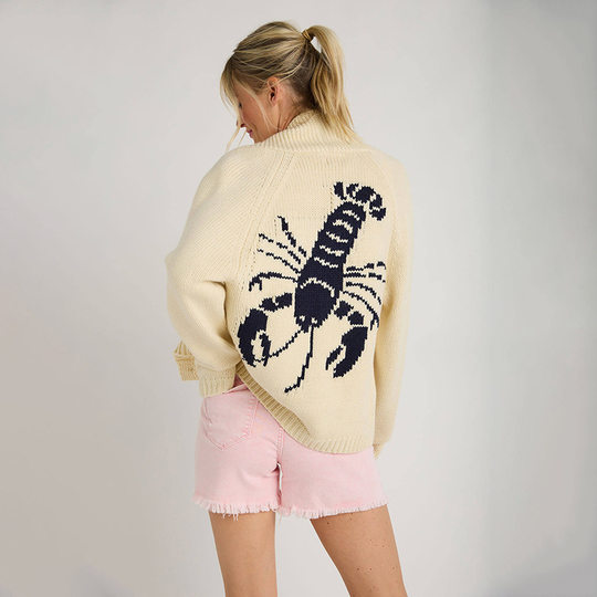 European and American 2024 Winter Sweater Women's Casual Commuter Single-breasted Cardigan Long-sleeved Shrimp Printed Knitted Cardigan Top