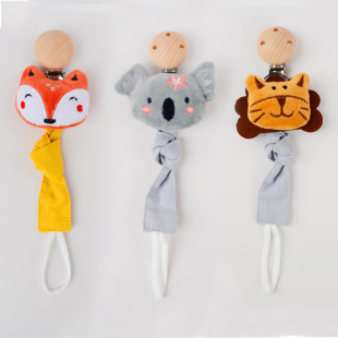 Cartoon plush doll cotton cloth anti-drop chain teether chain Fox lion bear pacifier chain
