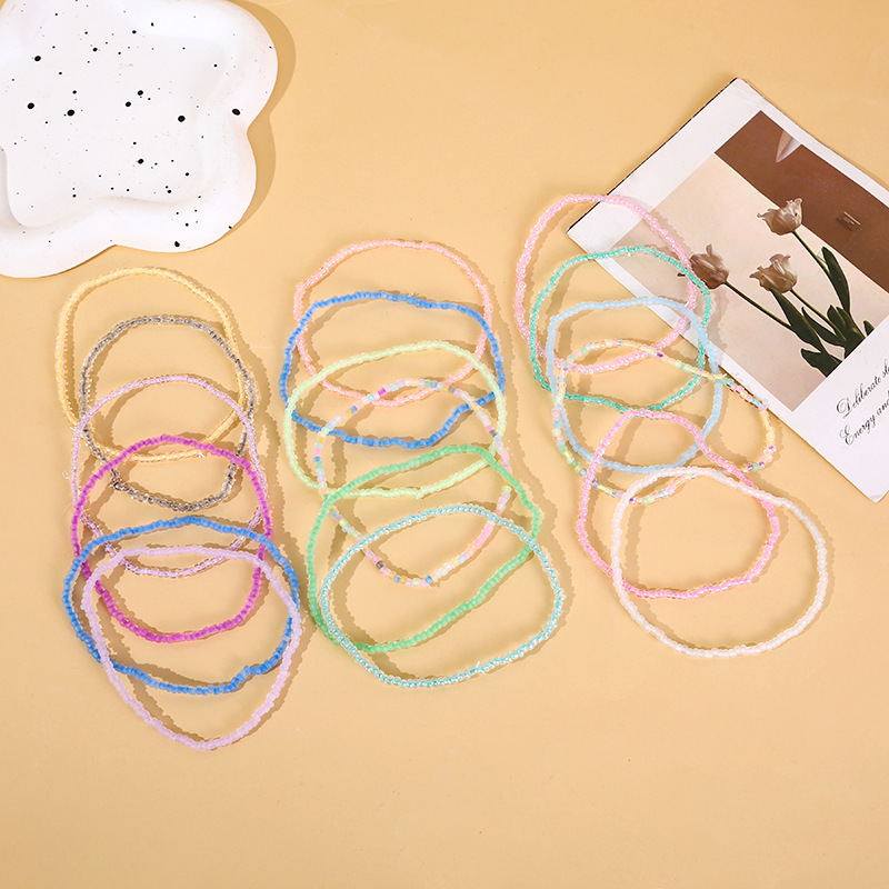 Joyas transfronterizas europeas y americanas, verano, perlas luminosas de colores de todo fósforo, tobillera de cuentas de arroz, pulsera creativa simple, marea de playa multiusos