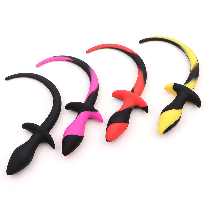 Silicone Dog-Tail Anal Plug Beads, 37 g Rose Red Flirting Prop — detail image 6
