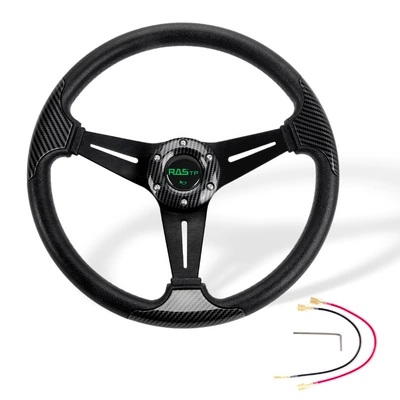 Car Modification Steering Wheel Pu Racing Competitive Steering Wheel 14inch Personalized Carbon Pattern Patches 345mm Cross-Border (Steering wheel)