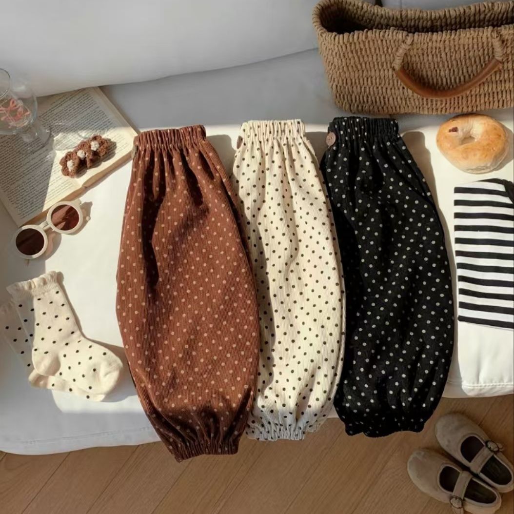 男女小童春秋季新款灯芯绒波点休闲束脚裤宝宝洋气时髦萝卜哈伦裤