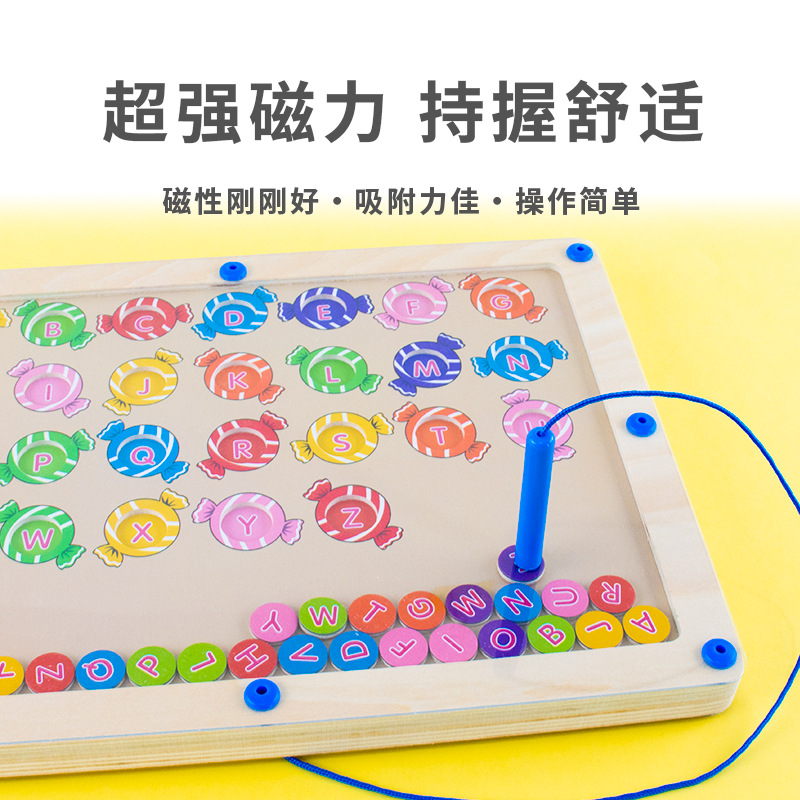 Letras digitales magnéticas de madera de los niños de color de doble cara laberinto cognitivo pluma magnética juego de cambio de cuentas juguetes educativos