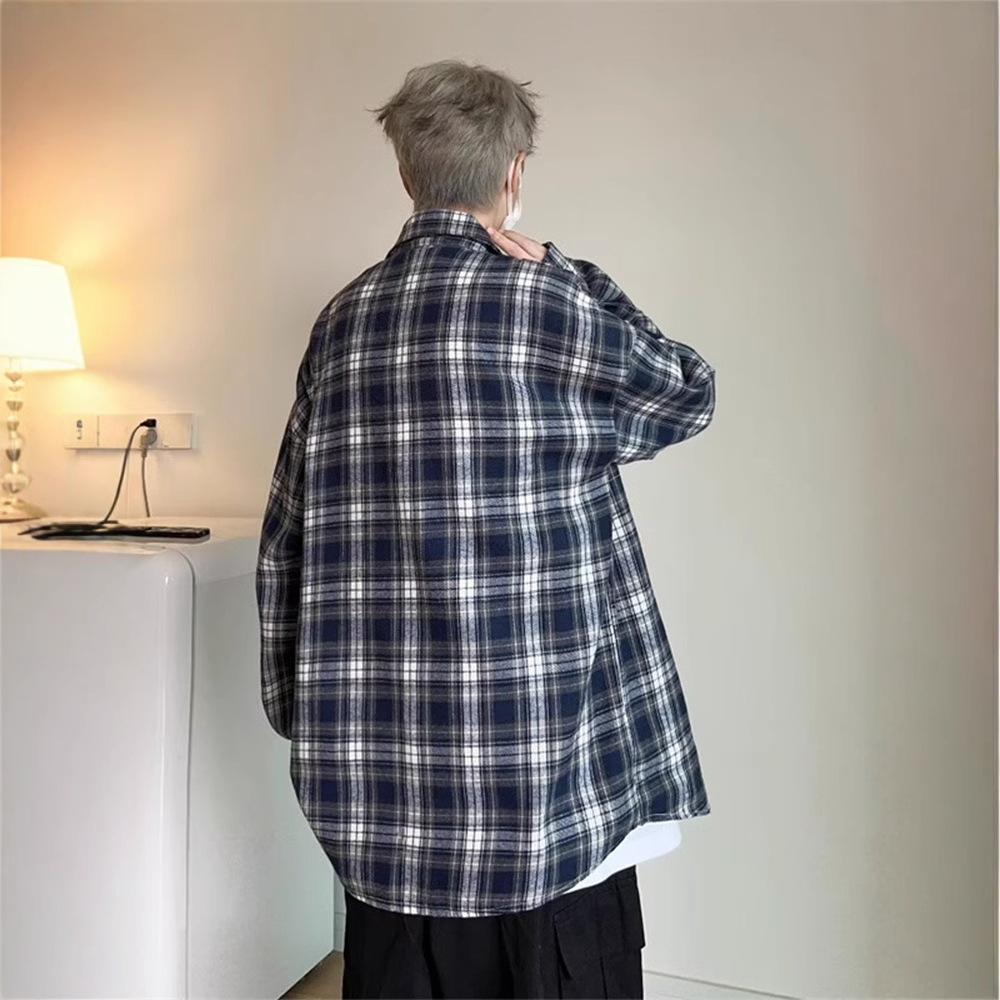 Camisa a cuadros japonesa de manga larga para hombres otoño nueva moda versátil juvenil casual ropa de trabajo suelta camisa chaqueta