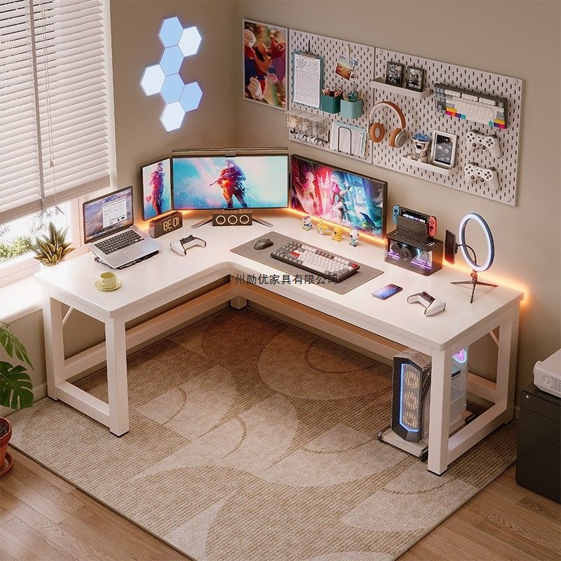 Corner Solid Wood Computer Desk Desk Bookshelf Desktop Double One-Piece Bedroom Competition Table Home Corner Table Office Desk