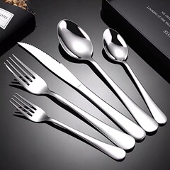 跨境1010系列304不锈钢餐具 酒店西餐牛排餐叉调羹甜品勺长柄尖勺