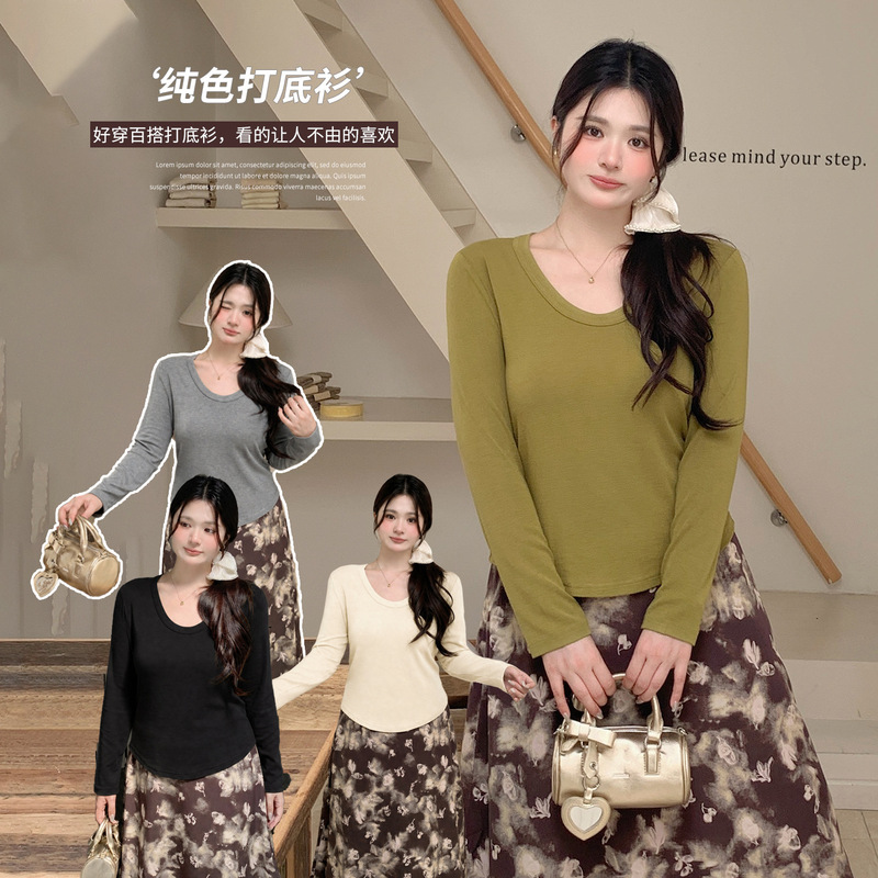 Inno Plus Size Women's Goose Egg U-Neck Soft Skin-Friendly Base Shirt 2026 Autumn Versatile Basic T-Shirt 315308 Inno Plus Size Women's Goose Egg U-Neck Soft Skin-Friendly Base Shirt 2026 Autumn Versatile Basic T-Shirt 315308