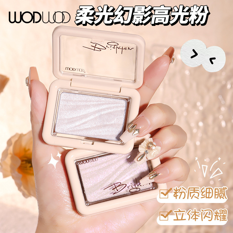 WODWOD polvo de alto brillo fantasma de luz suave, brillo fino, cuerpo, cara, brillo, ojos tridimensionales naturales, polvo flash