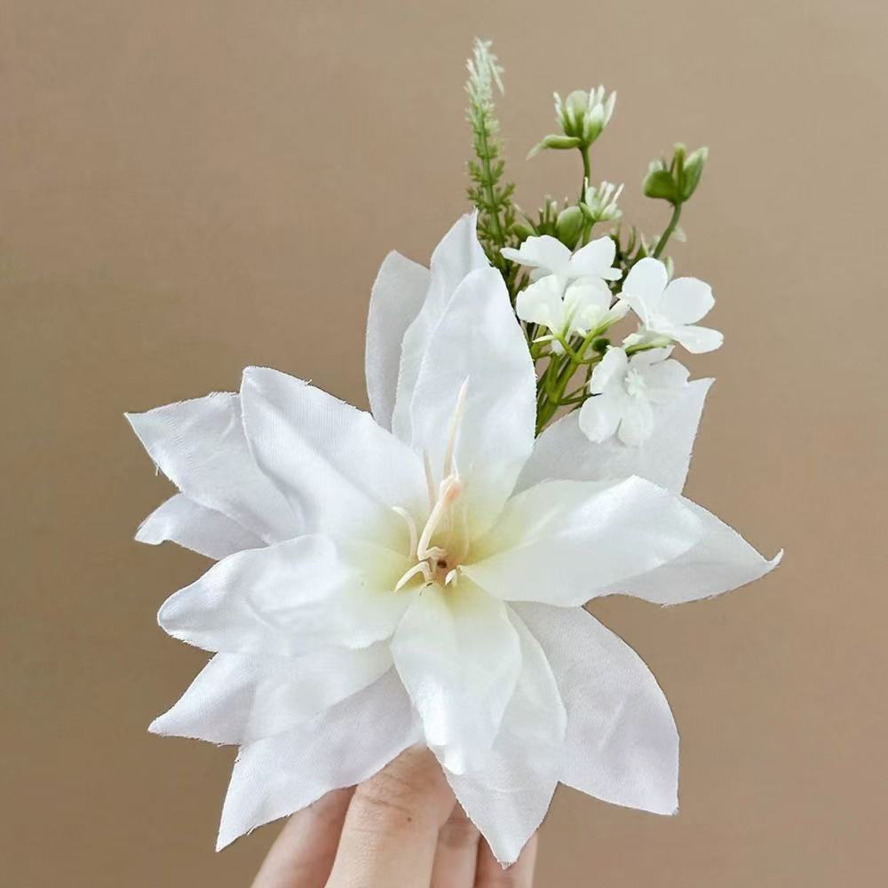 백합꽃 흰색 머리핀