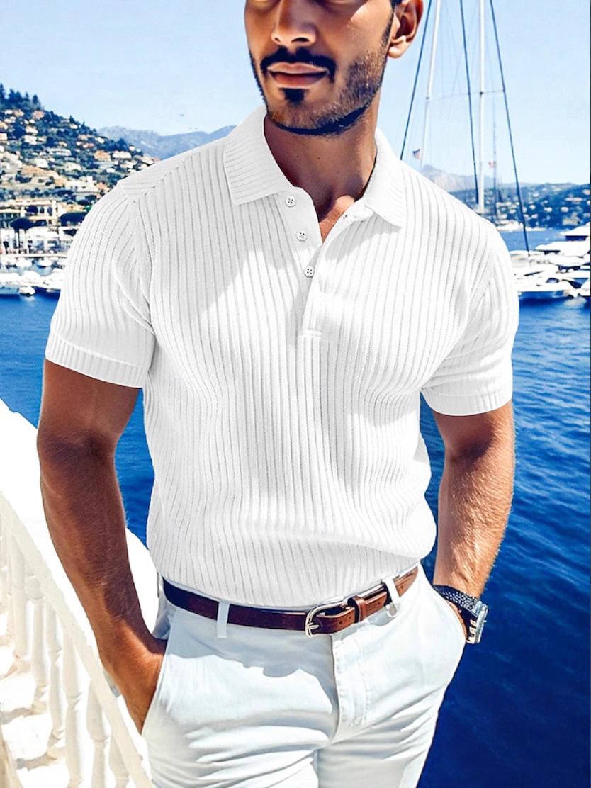 Polo de alto rendimiento para hombre – Tejido de punto transpirable con cuello en V y tapeta de botones (Corte ajustado, 7 colores)_voghion.com
