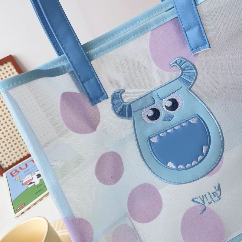 日系卡通草莓熊手提包网纱刺绣单肩手提女包购物袋洗漱游泳收纳包