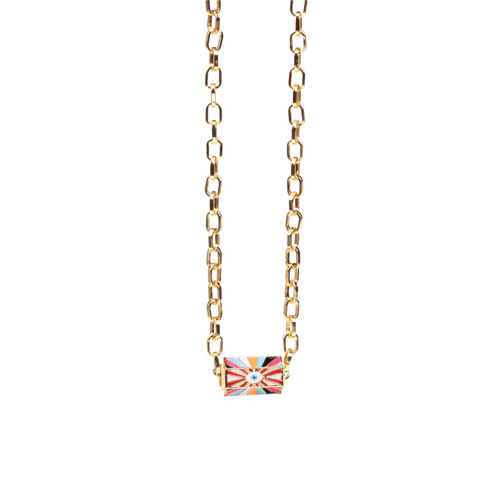 Devilu0027s Eye Copper Drip Necklace Female Ins Hip Hop Tide Gold Plated Thick Chain Clavicle Chain 