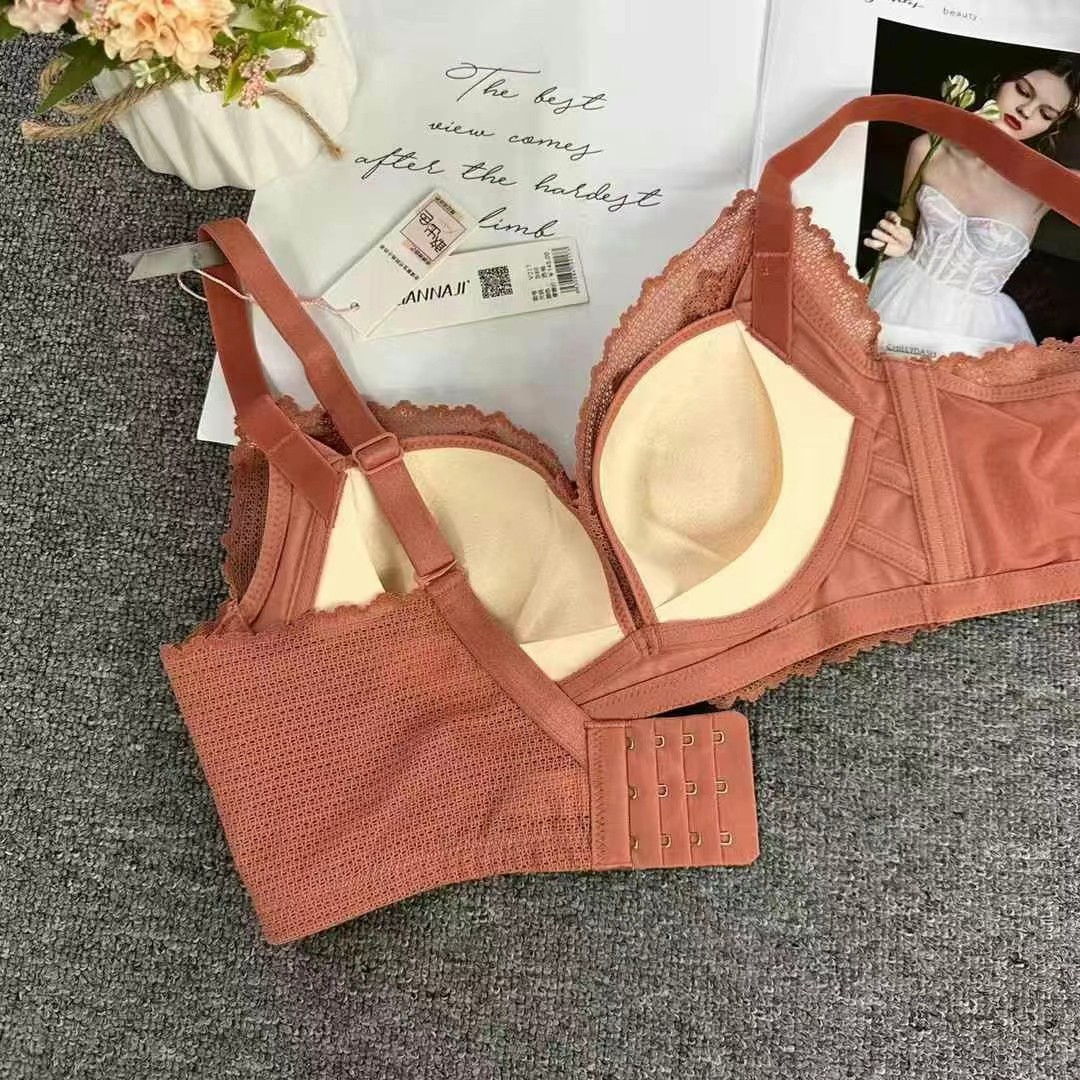 217 # Los pechos grandes son pequeños, sándwich transpirable sin anillo de acero, sujetador de copa ultrafino, ropa interior ajustable de encaje