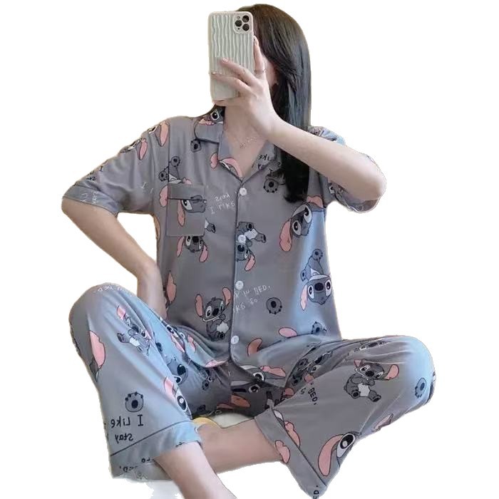 Comercio exterior transfronterizo al por mayor sudeste asiático Cardigan pijama de mujer mangas cortas pantalones largos japoneses ropa de casa coreana set de mujer
