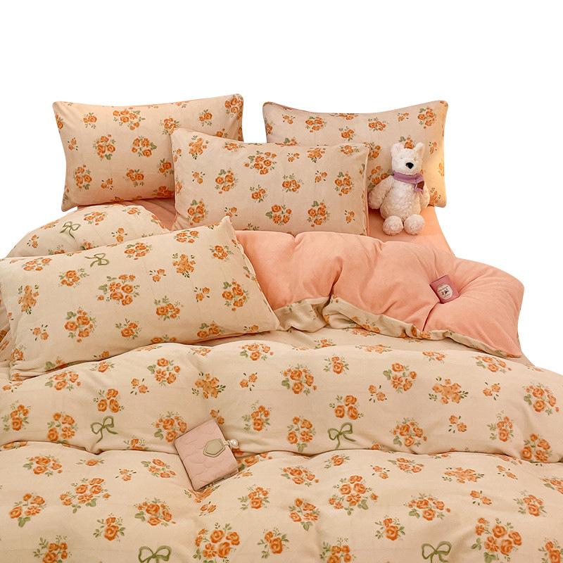 Juego de cuatro piezas de lana de leche gruesa de invierno 2024 nuevo traje de tres piezas de lana de coral más terciopelo cálido de invierno