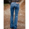 Women's-Waisted Flare Jeans - Non-See-Through Cowboy Bootcut|ms
