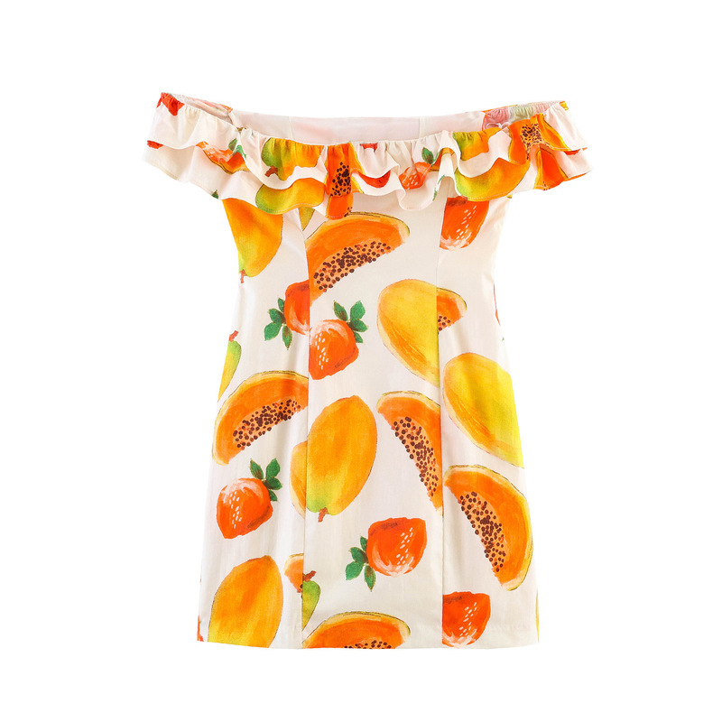Cross-Border Foreign Trade Wholesale Pb&Za Women's Summer Fruit Print Layered Decorative Mini Dress 3152393