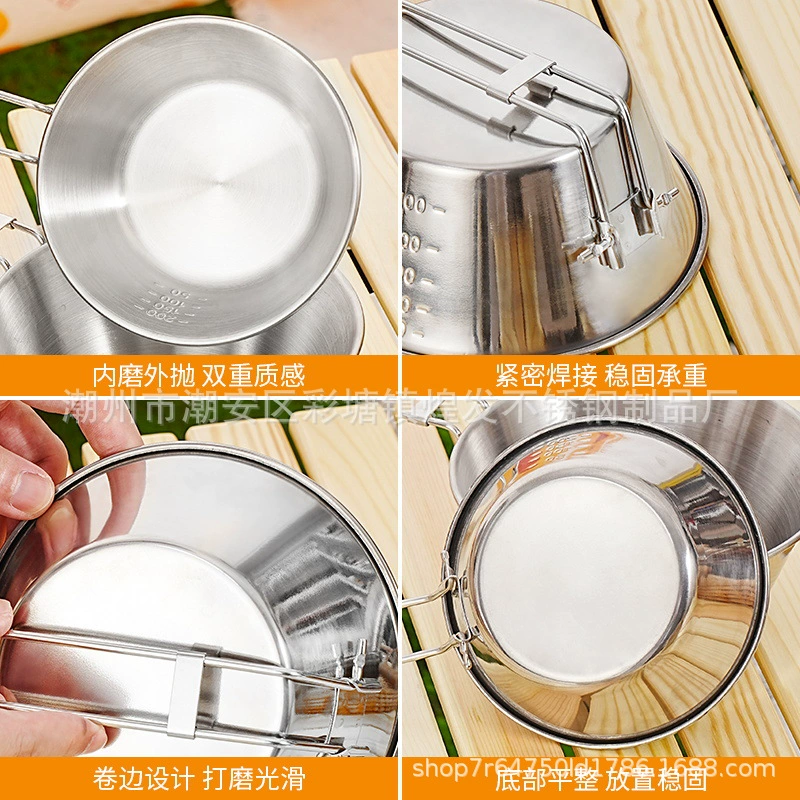 Travel folding kitchenware stainless steel for camping, tableware, handheld handle