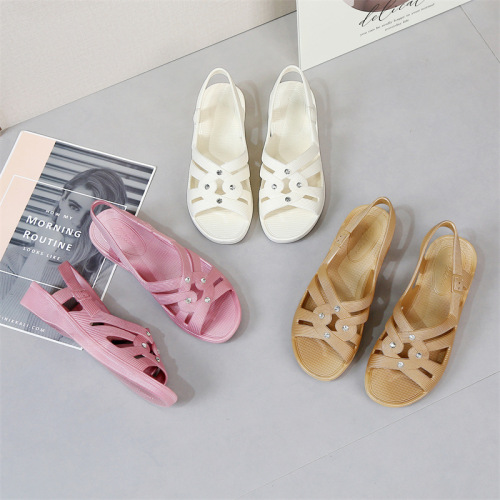 New Elderly Sandals Women's Anti-Slip Summer Comfortable Middle-Aged Mom Outer Sandals Soft Bottom Plastic Wedge