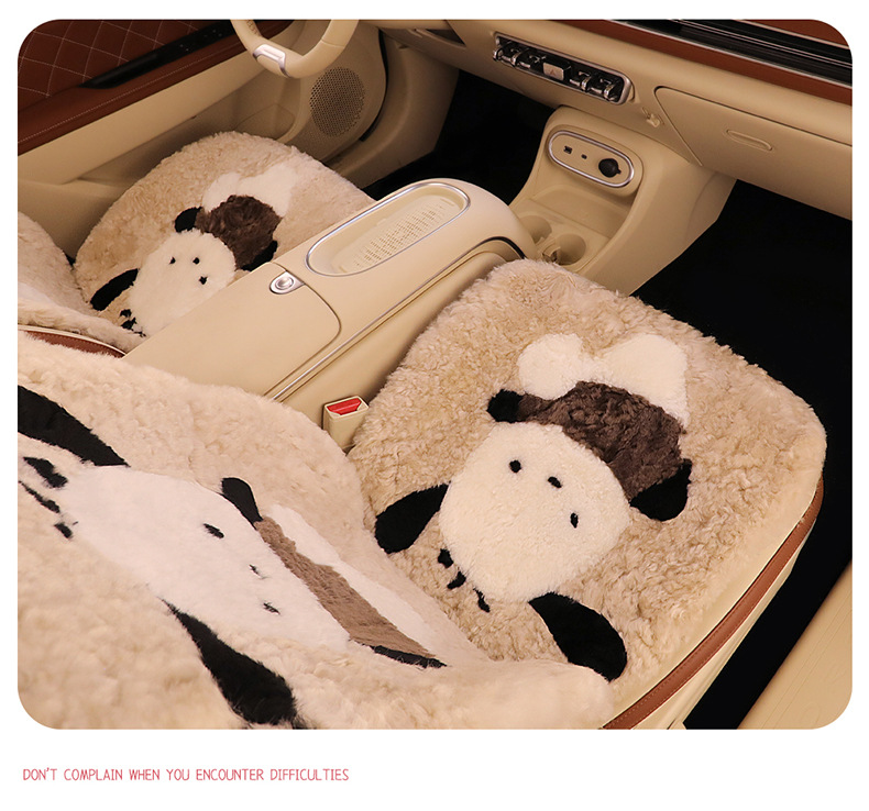 Winter Pure Wool Car Seat Cushion Small Cartoon Unisex Cute Cartoon Bear Warm Plush Seat Cushion