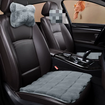Wool pad: winter plush car single piece - gray-headrest-seat-cushion
