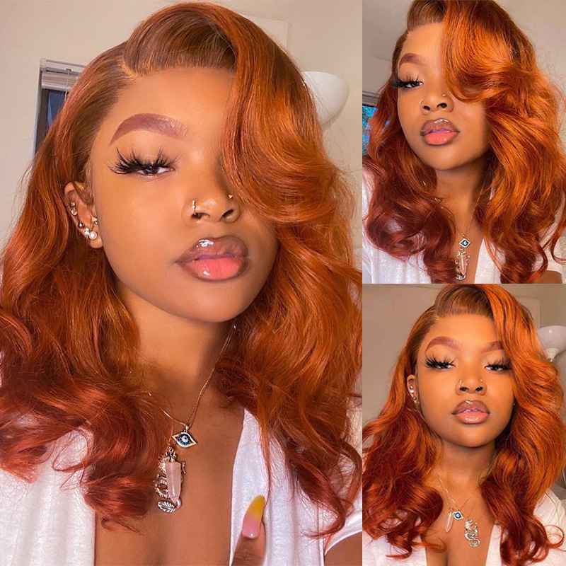 Europe, America and Africa cross-border fashion long partial long bangs wavy roll orange wig chemical fiber high temperature silk full head cover