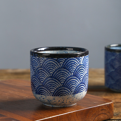 Cross-border Qinghai corrugated ceramic water cup Japanese tea cup export Japanese sushi restaurant casual cup wholesale