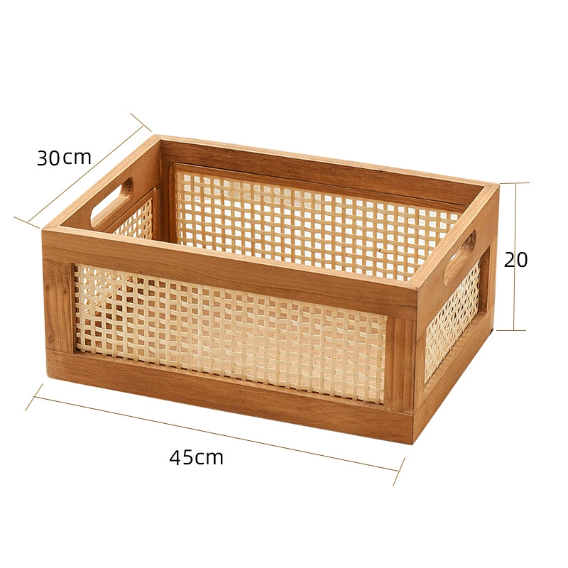Retro table storage box from natural wood, storage basket, storage system