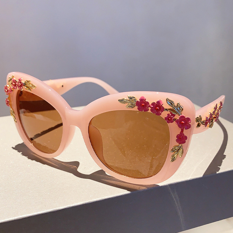 Retro Damen Sonnenbrille Im Cat-eye-design Mit Blumenmuster_voghion.com